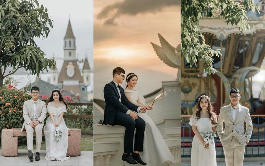 Background ảnh cưới bóng bay lãng mạn và tươi vui