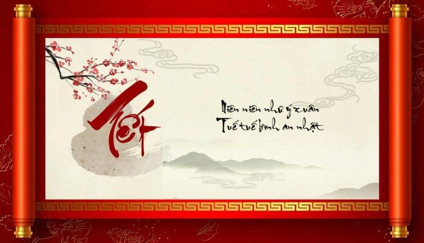 Background câu đối hoa văn tinh xảo và trang nhã