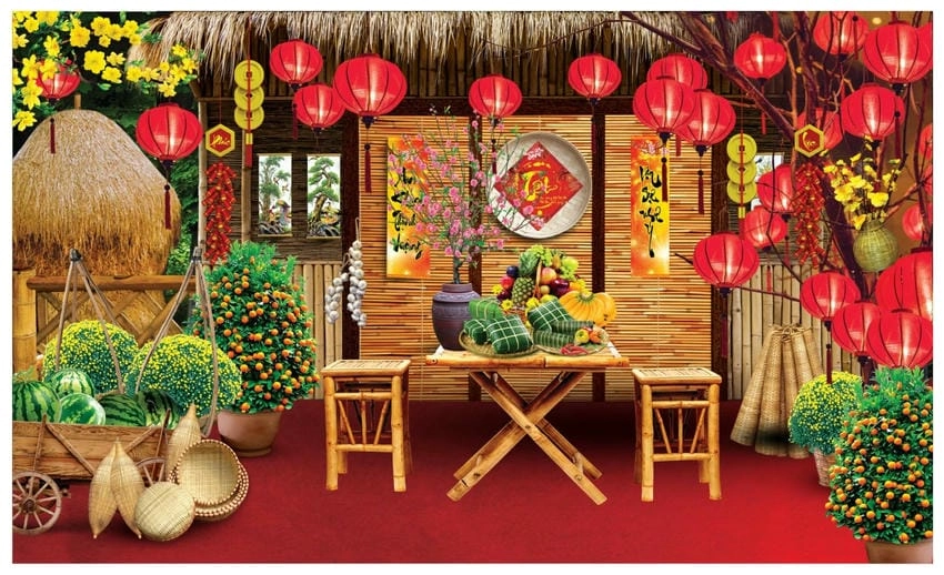 Background chụp hình tết tiểu cảnh tinh tế và thu hút