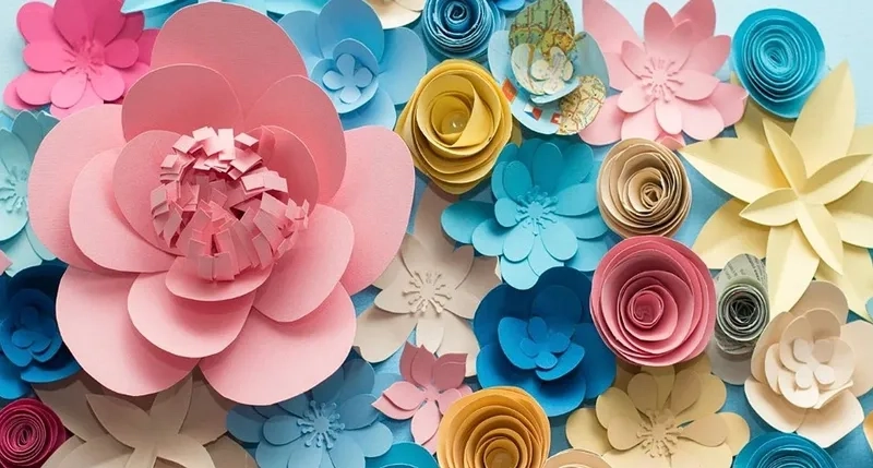 Background hoa giấy tròn tạo bố cục cân đối và hài hòa cho không gian