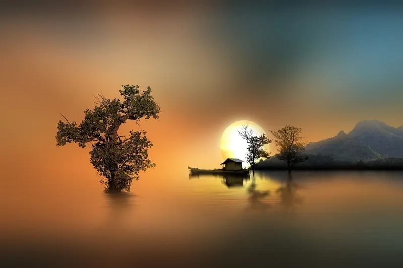 Chiêm ngưỡng background hoàng hôn phản chiếu nước lung linh huyền ảo