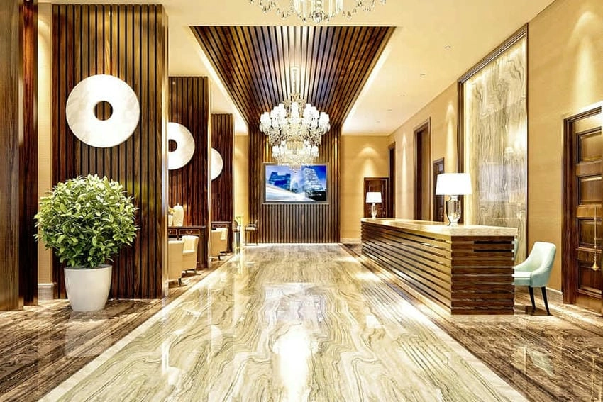 Background sảnh khách sạn rộng rãi và tiện nghi