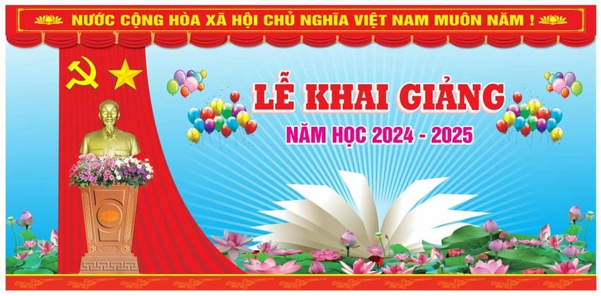 Background khai giảng sân khấu ấn tượng và nổi bật