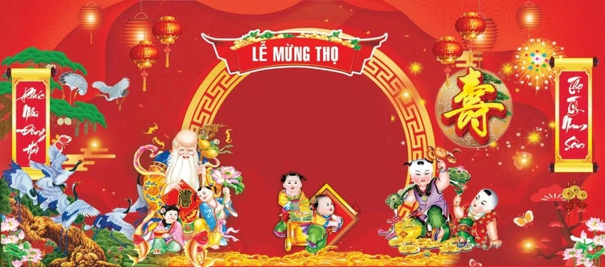 Background mừng thọ phong cách hài hòa và tinh tế