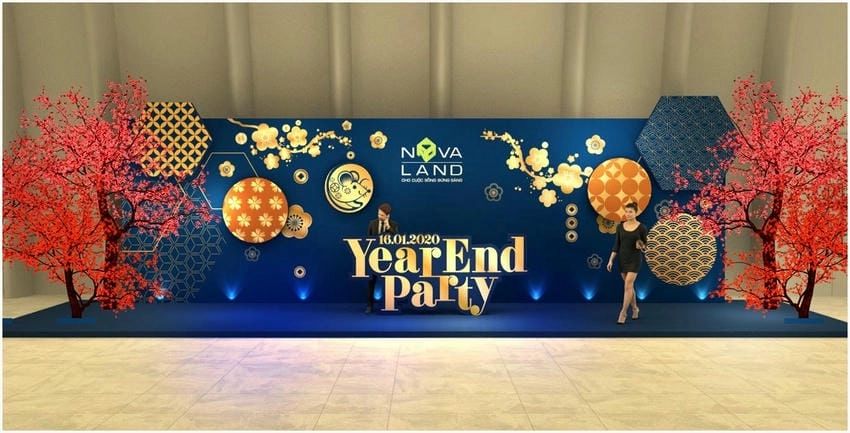 Background tiệc tất niên chất lượng cao chuẩn sự kiện