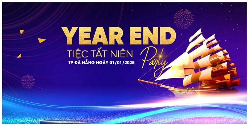 Background tiệc tất niên phông nền nổi bật không gian