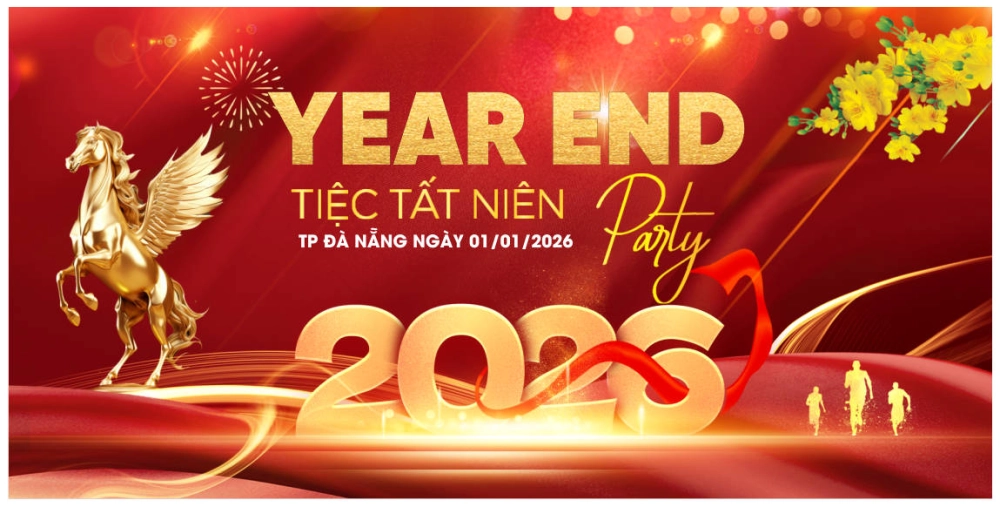 Background tiệc tất niên thiết kế độc đáo cuốn hút