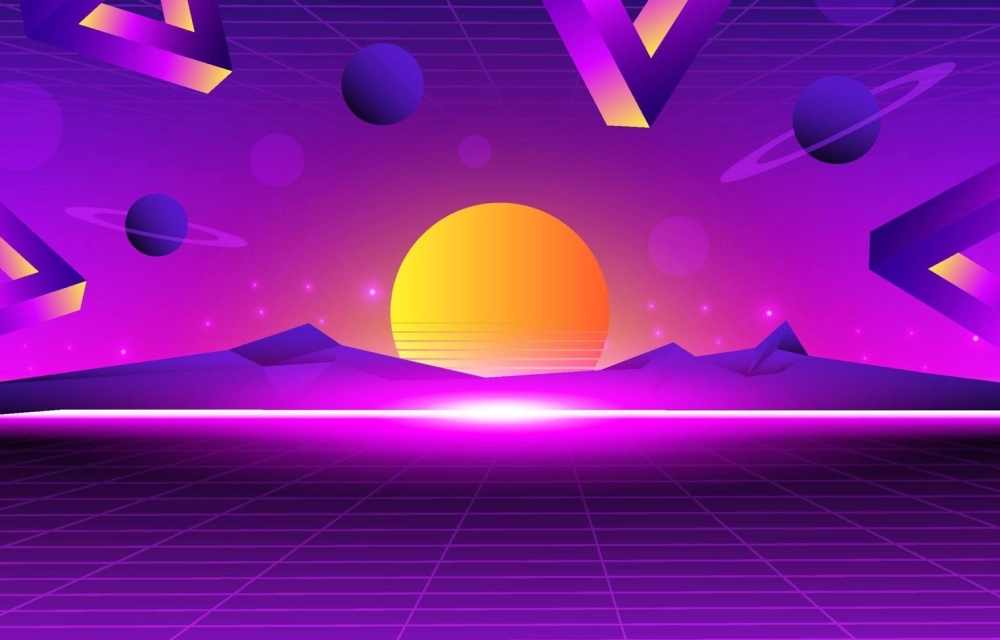 Rực rỡ sắc màu cùng background sự kiện retro future phong cách neon