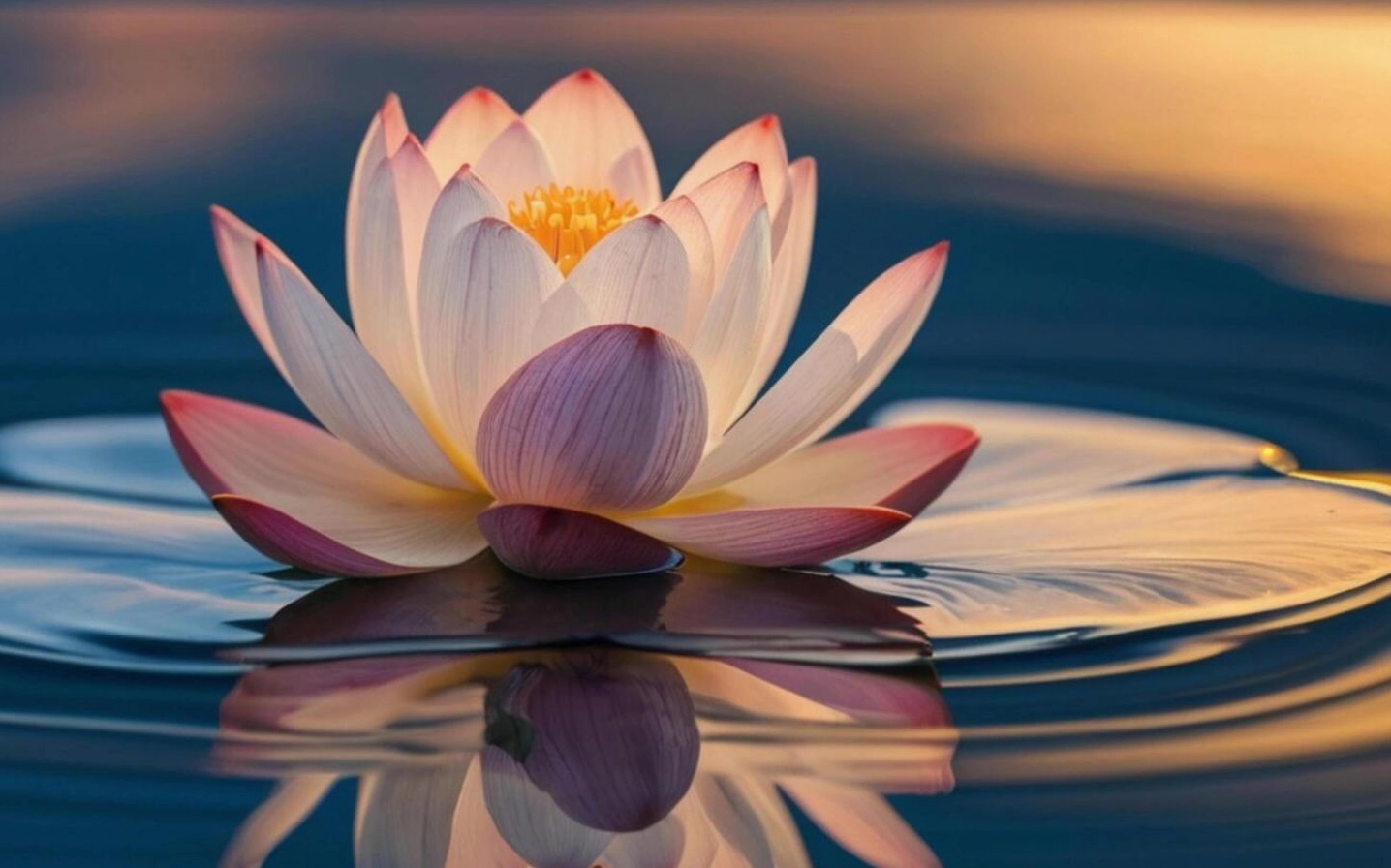 Ánh hoàng hôn lãng mạn bao trùm đóa hoa sen