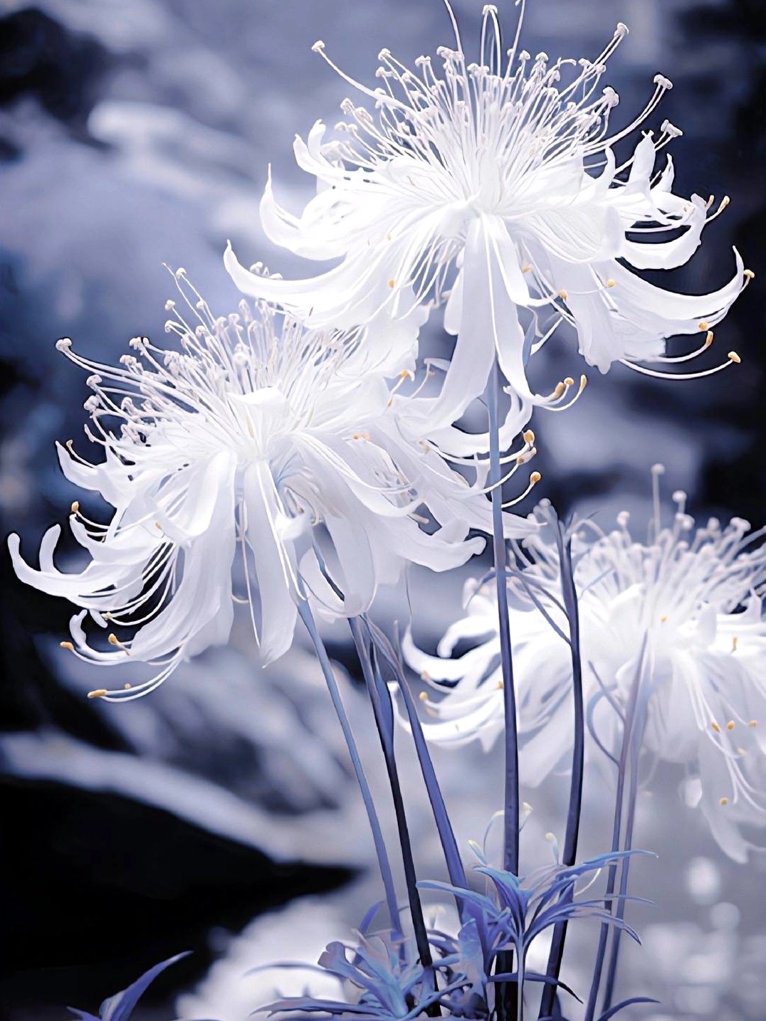 Ảnh nền hoa bỉ ngạn trắng 3D nền sáng tối giản hợp giao diện tối AMOLED