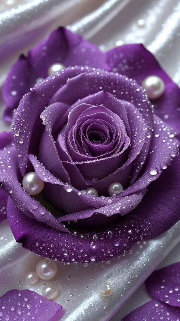 Ảnh nền hoa hồng tím chụp cận nụ hoa giọt sương lấp lánh đẹp full HD nhìn rõ từng lớp cánh