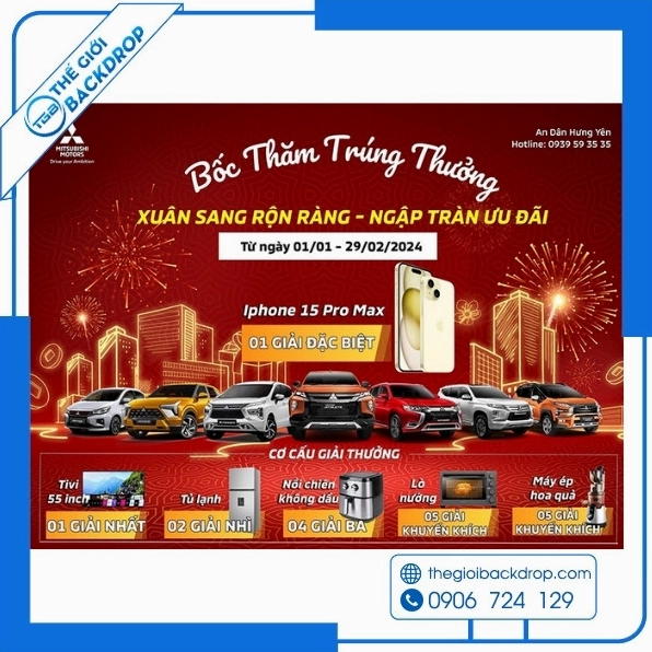 Backdrop bốc thăm trúng thưởng chuyên nghiệp thu hút