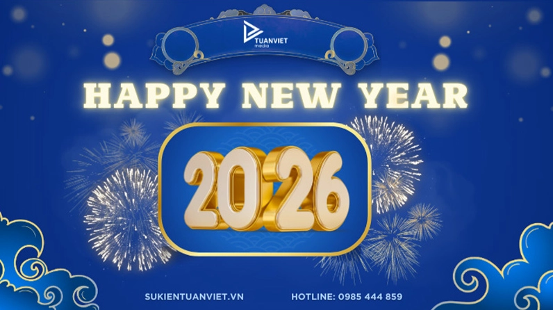Backdrop chúc mừng năm mới 2026 rực rỡ