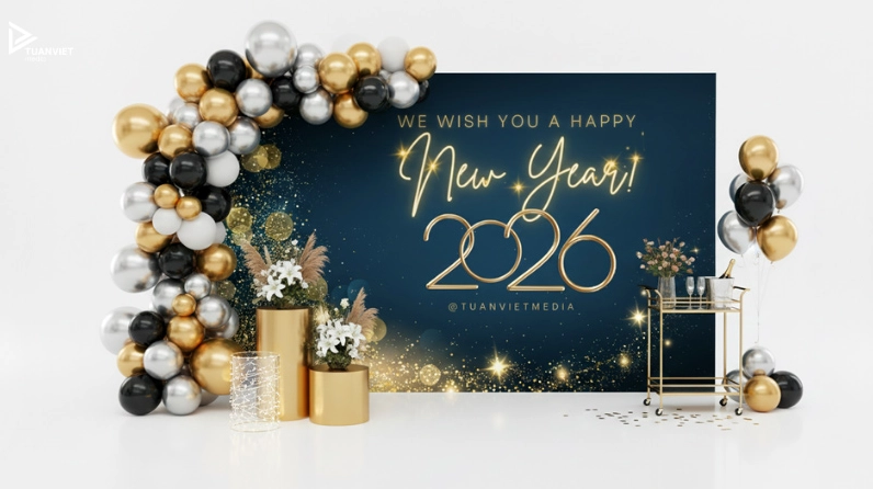 Backdrop tiệc tất niên đẹp lộng lẫy