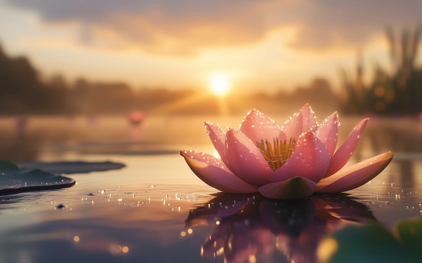 Background bông hoa sen vươn mình thanh tịnh đón những tia nắng bình minh