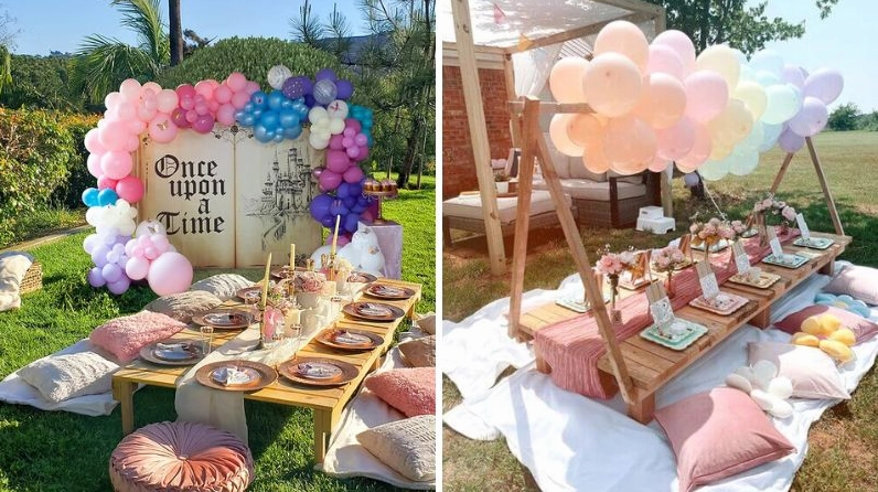 Background sinh nhật ngoài trời concept picnic nhẹ nhàng