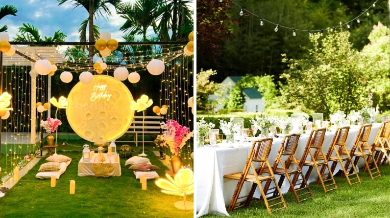 Background sinh nhật ngoài trời sang trọng