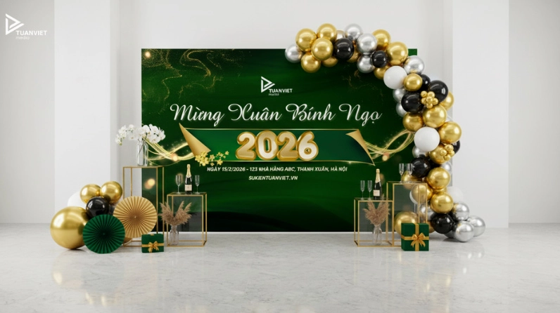 Background tiệc year end party hoành tráng