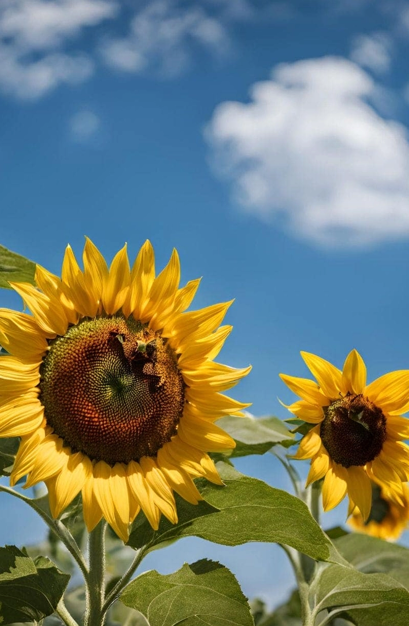 Bông hoa hướng dương nổi bật trên nền bầu trời xanh thẳm