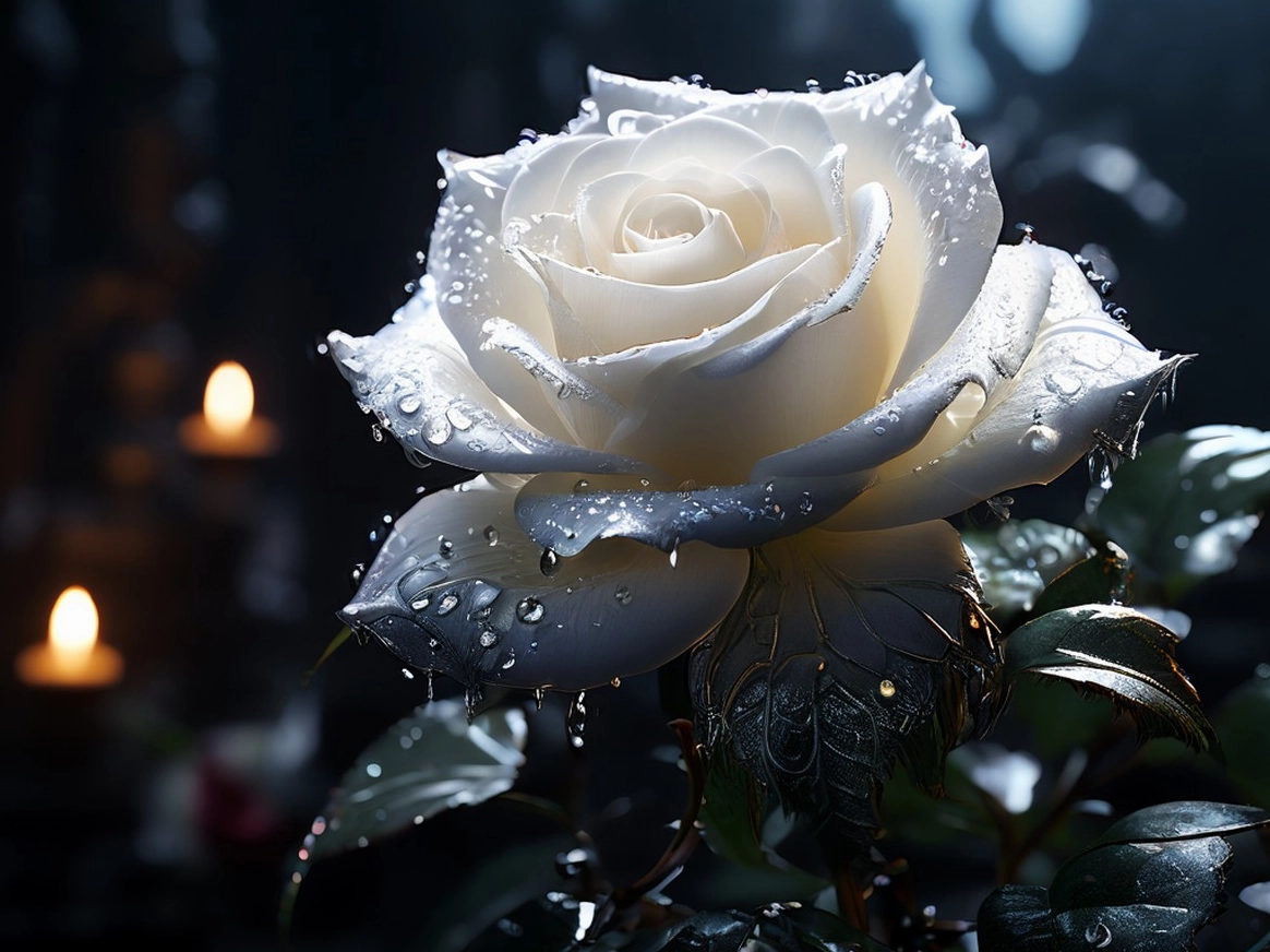 Cận cảnh bông hoa hồng trắng 4K trên nền mờ hợp màn hình khóa điện thoại