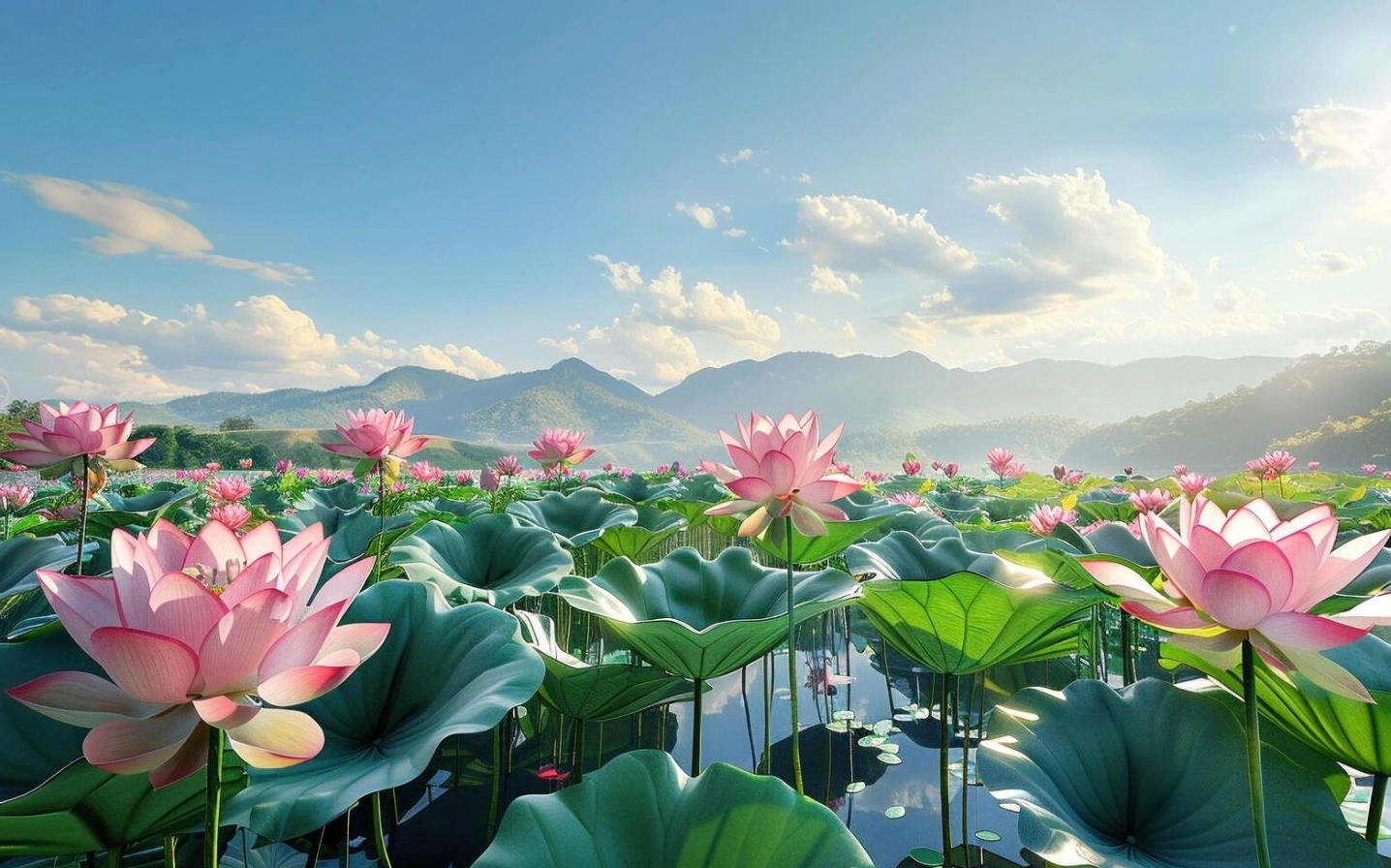 Cánh đồng hoa sen bạt ngàn trải dài dưới bầu trời bao la