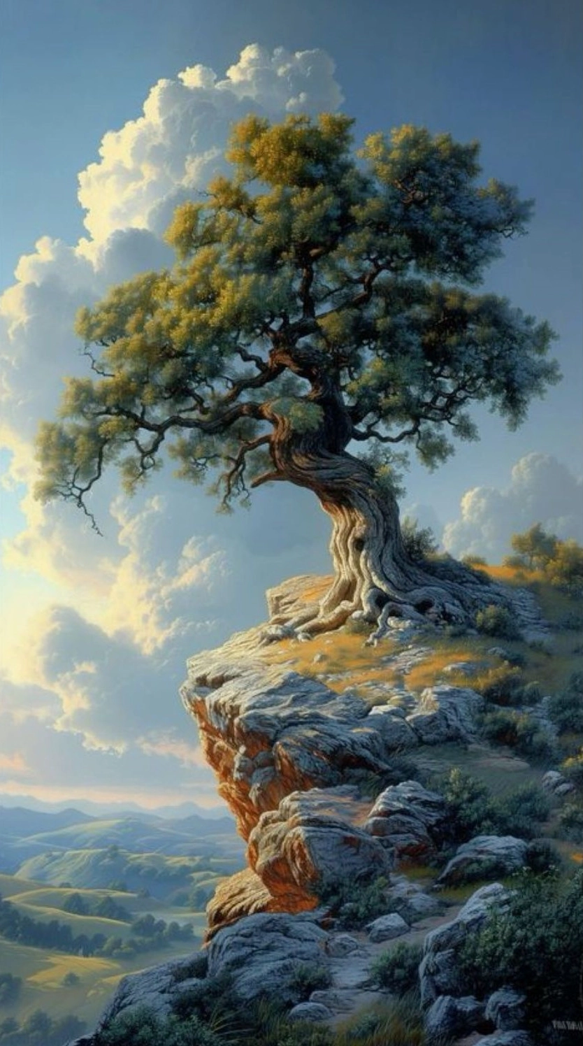Cây cổ thụ đứng lẻ loi kiên cường trên vách đá hiểm trở