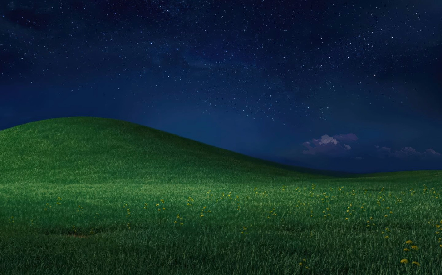 Đồi cỏ xanh trời đêm tĩnh mịch
