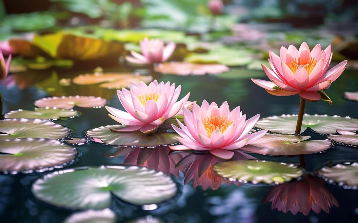 Góc nhìn cận cảnh bông hoa sen chìm dưới mặt nước