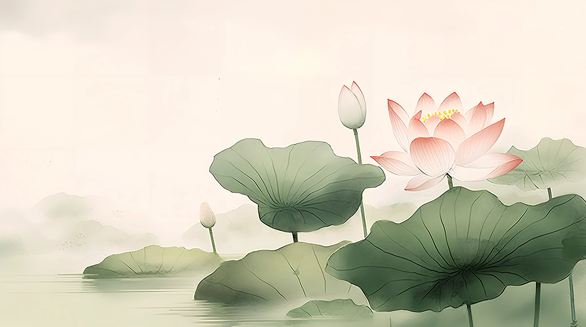 Hình ảnh hoa sen thiết kế vector trên mặt nước yên bình mang đậm tính thiền