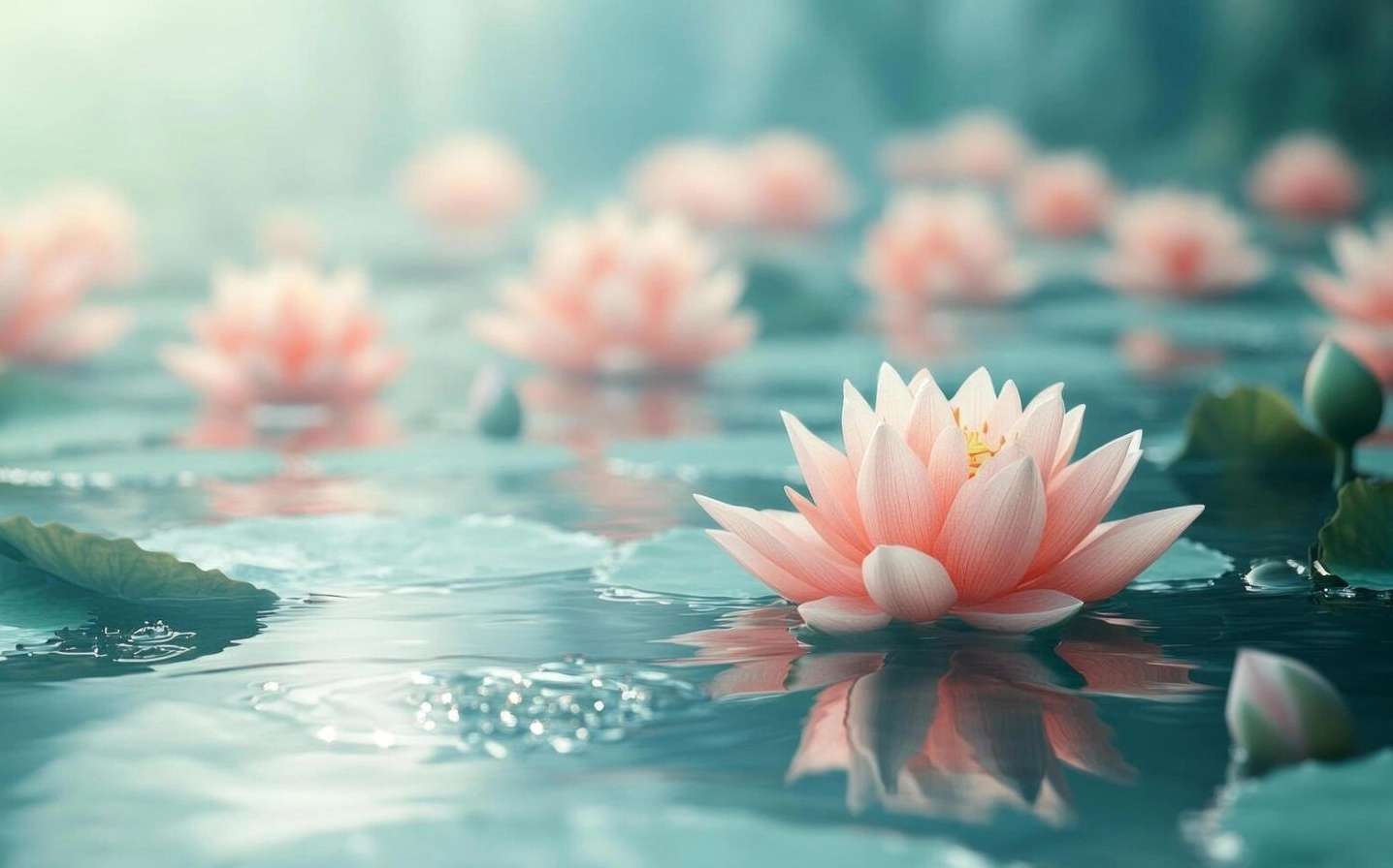 Hình nền bông sen lãng đãng mờ ảo dưới màn sương sớm