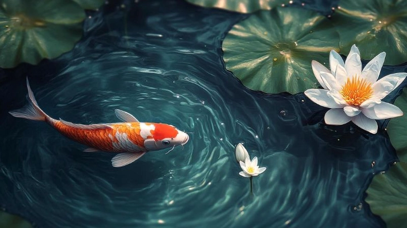Hình nền cá chép hoa sen độc đáo