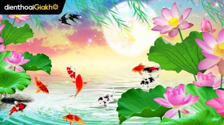 Hình nền cá chép hoa sen kích thước chuẩn