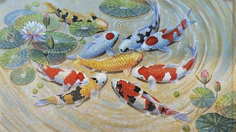 Hình nền cá chép hoa sen rực rỡ