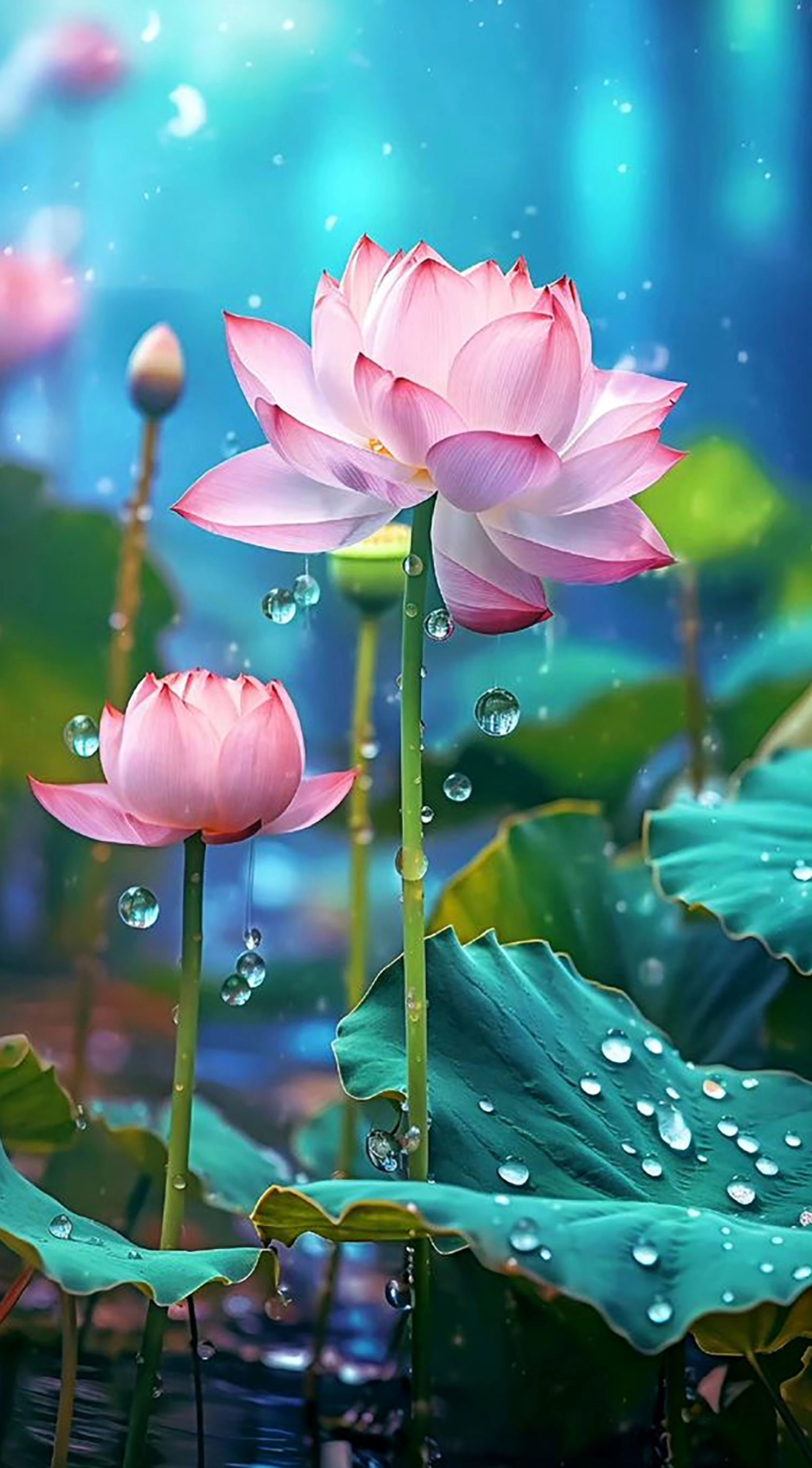 Hình nền điện thoại bông hoa sen hồng đua nở giữa đầm lầy thanh khiết