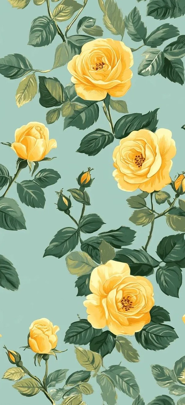 Hình nền điện thoại họa tiết hoa hồng màu vàng trên nền trơn