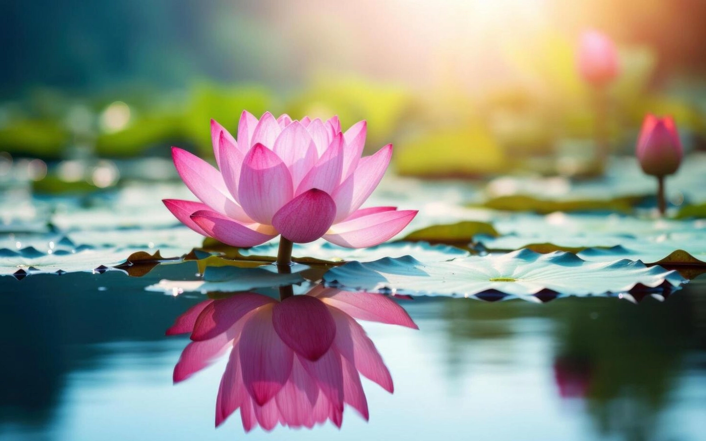 Hình nền đóa sen hồng dịu dàng phản chiếu sắc màu