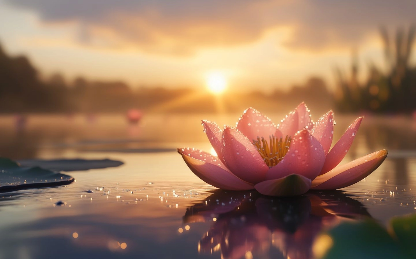 Hình nền đóa sen thanh tịnh bung nở rạng rỡ đón ánh bình minh ấm áp