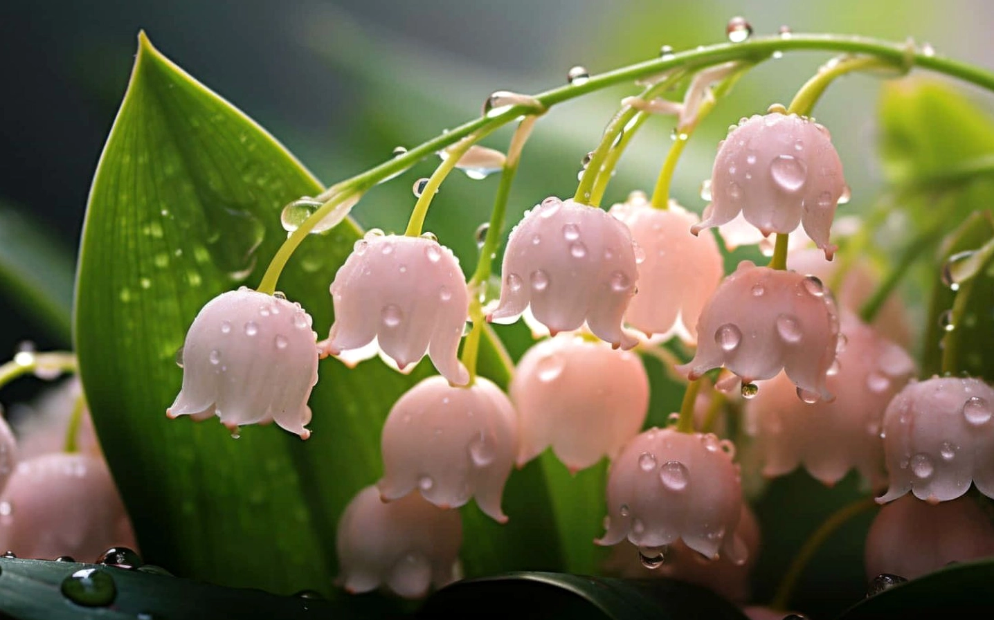 Hình nền hoa linh lan hồng dưới cơn mưa vô cùng lãng mạn