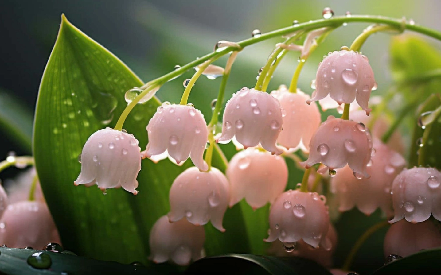 Hình nền hoa linh lan hồng nhạt khoe sắc dưới cơn mưa rào