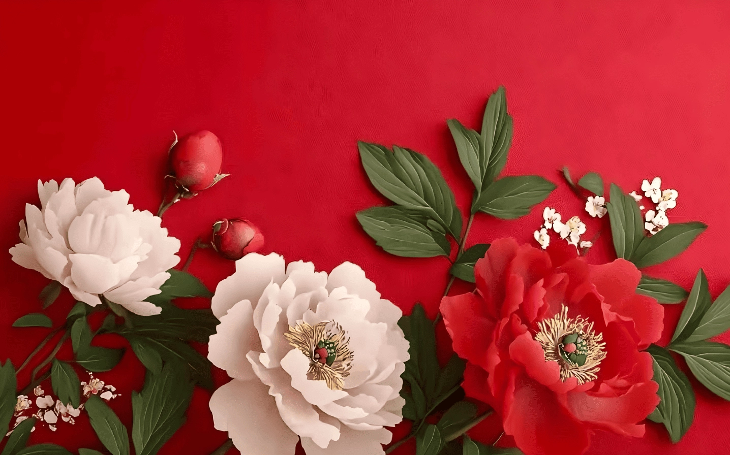 Hình nên hoa mẫu đơn đỏ - trắng