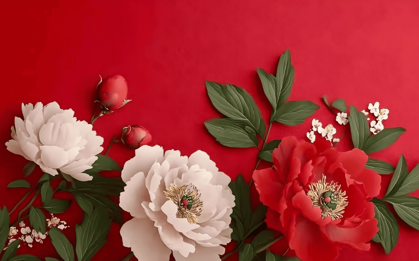 Hình nên hoa mẫu đơn đỏ - trắng