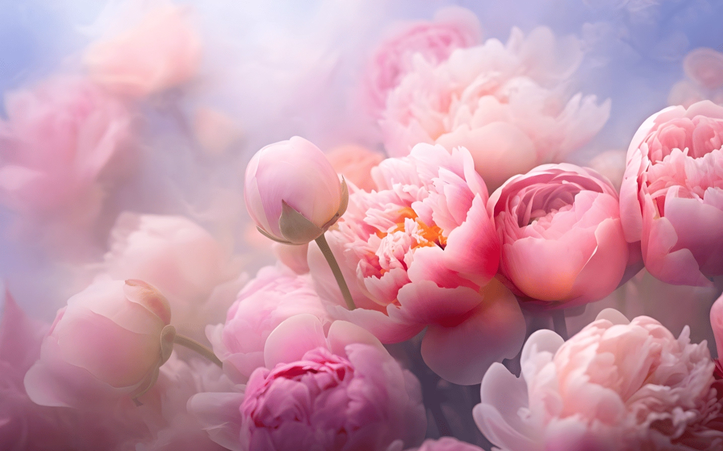 Hình nền hoa mẫu đơn hồng tinh khôi sương sớm