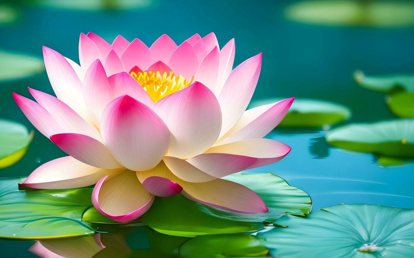 Hình nền hoa Sen hồng nở rộ trên mặt nước xanh biếc