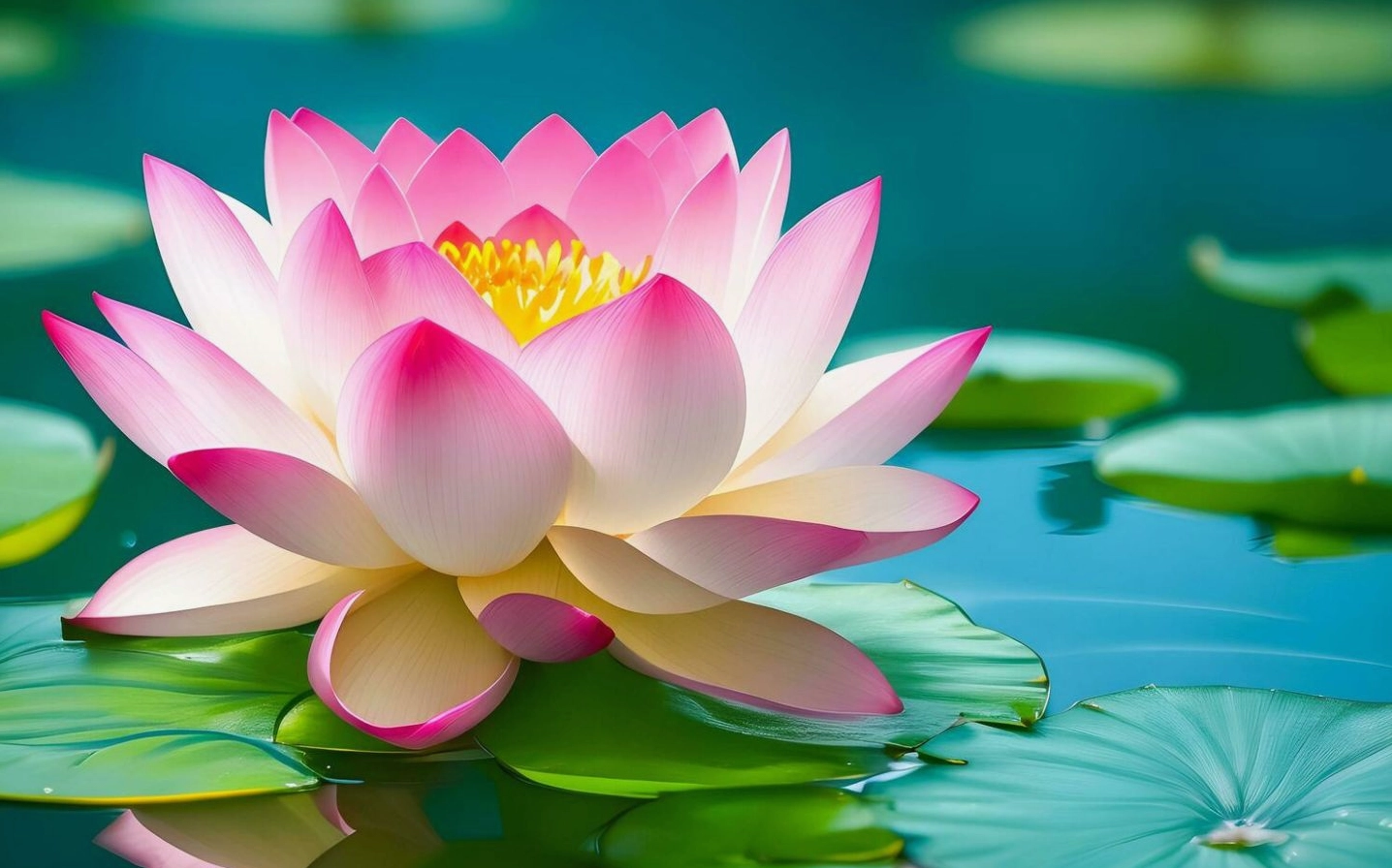 Hình nền hoa Sen hồng nở rộ trên mặt nước xanh biếc