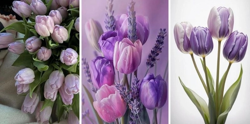 Hình nền hoa tulip tím lãng mạn dưới ánh nắng