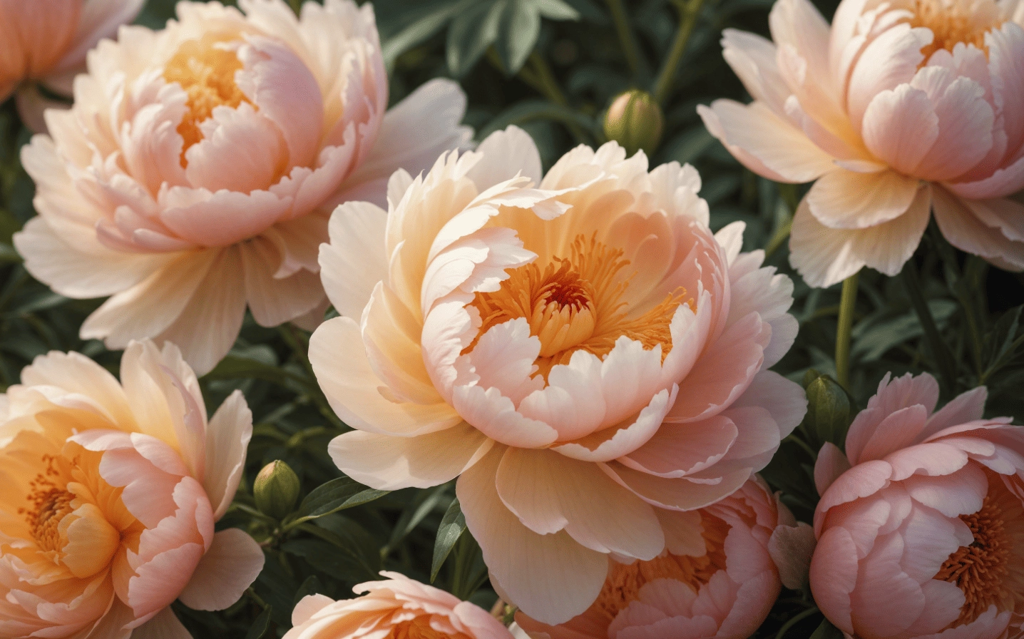 Hình nền mẫu đơn hồng rực rỡ dưới ánh bình minh