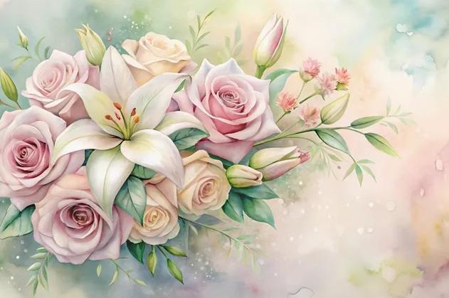 Hình nền Nền chuyển màu nước thanh lịch với bó hoa hồng 4K