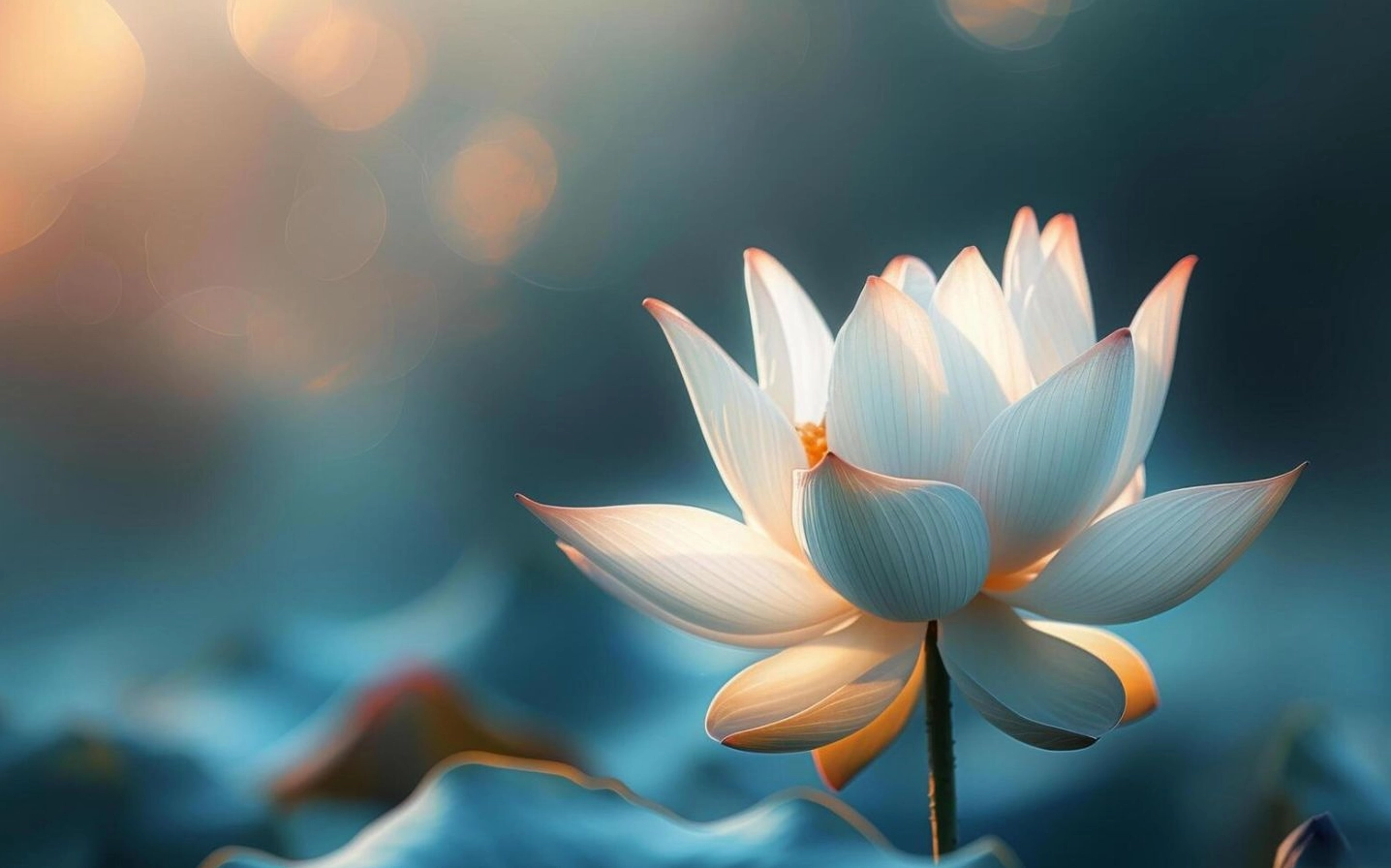 Hình nền sen trắng đón nhận ánh nắng sớm tinh khôi