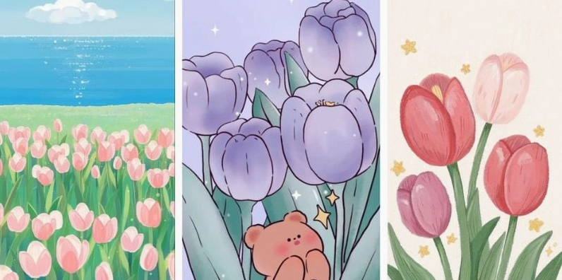 Hình vẽ hoa tulip cute dễ thương tươi tắn