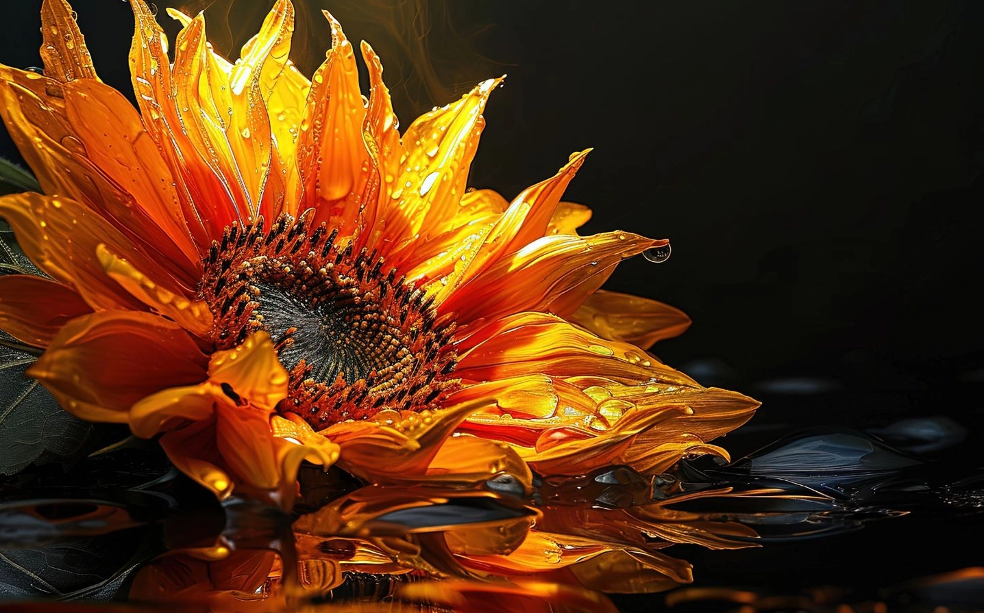 Hoa hướng dương soi bóng phản chiếu rực rỡ trên mặt nước